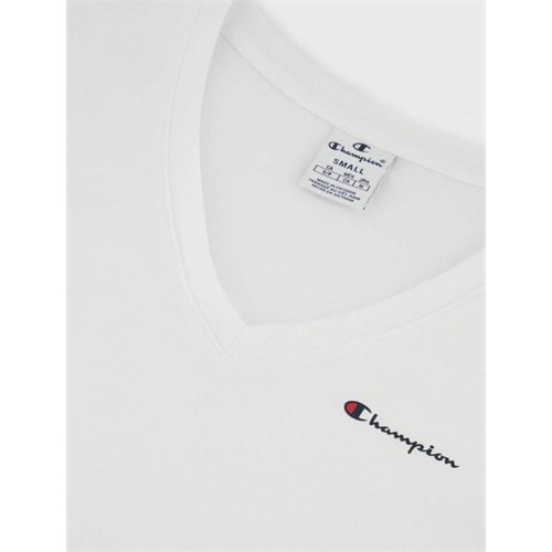 CHAMPION 117368 Ww001 T-Shirt Mc Col V Bianco Donna in Abbigliamento