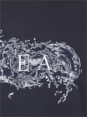 T-shirt Emporio Armani blu in jersey con ricamo logo e onde infrante in UOMO