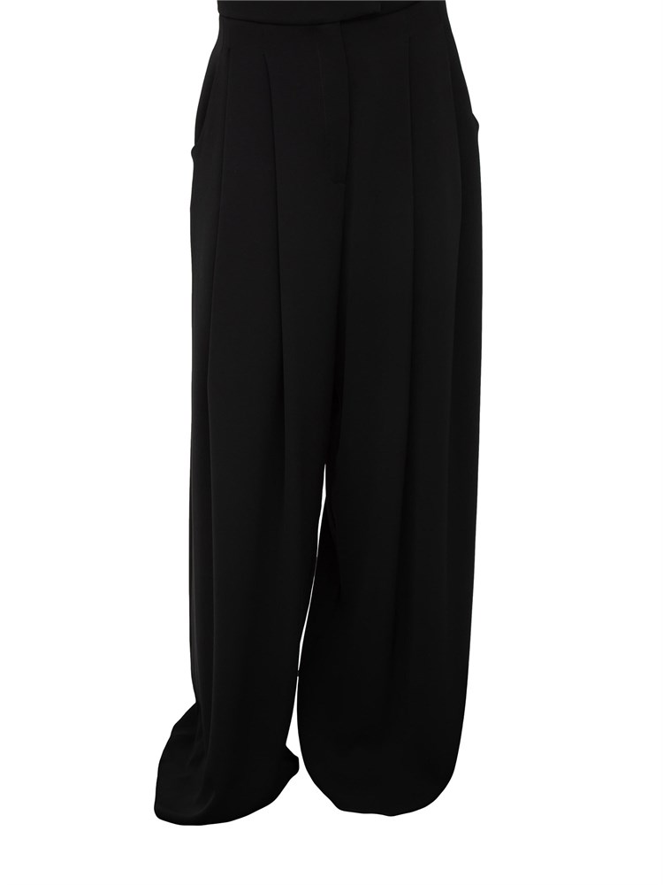 Pantaloni lunghi donna iBlues in crêpe fluido nero con linea wide leg