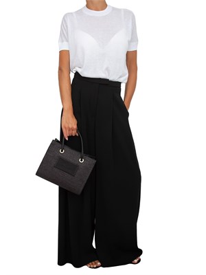 Pantaloni lunghi donna iBlues in crêpe fluido nero con linea wide leg in DONNA