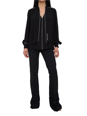 Camicia nera in georgette con sciarpa e piping Elisabetta Franchi in DONNA