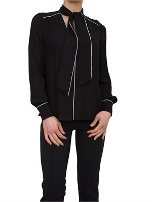 Camicia nera in georgette con sciarpa e piping Elisabetta Franchi in DONNA