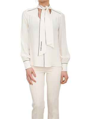 Camicia avorio in georgette con sciarpa e piping Elisabetta Franchi in DONNA