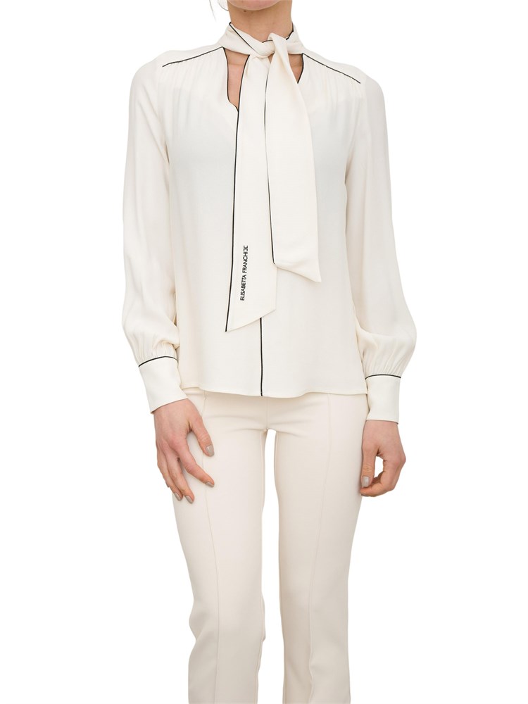 Camicia avorio in georgette con sciarpa e piping Elisabetta Franchi