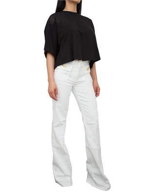 T-shirt nera con ricamo fiore tono su tono Elisabetta Franchi in DONNA