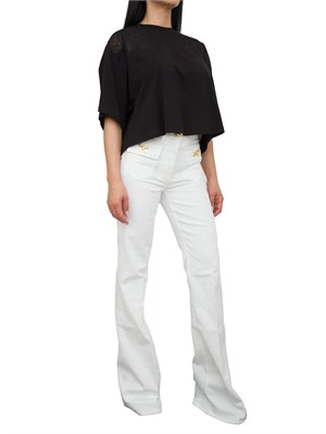 T-shirt nera con ricamo fiore tono su tono Elisabetta Franchi in DONNA