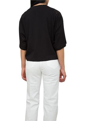 T-shirt nera con ricamo fiore tono su tono Elisabetta Franchi in DONNA