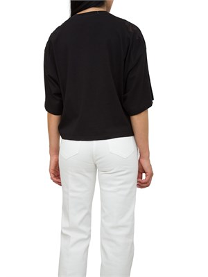 T-shirt nera con ricamo fiore tono su tono Elisabetta Franchi in DONNA