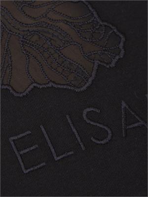 T-shirt nera con ricamo fiore tono su tono Elisabetta Franchi in DONNA