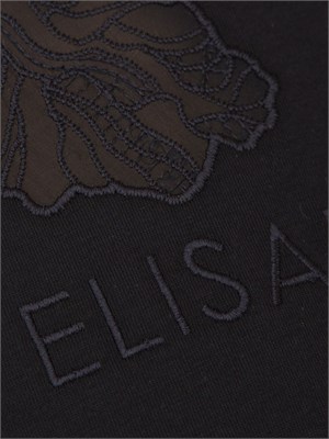 T-shirt nera con ricamo fiore tono su tono Elisabetta Franchi in DONNA