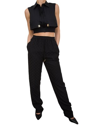 Camicia nera cropped in popeline con mantellina Elisabetta Franchi in DONNA