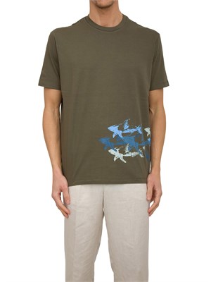 T-shirt Paul&Shark verde con stampa Sharks effetto distressed in UOMO