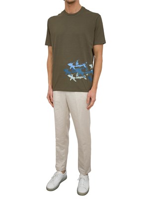 T-shirt Paul&Shark verde con stampa Sharks effetto distressed in UOMO