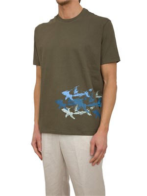 T-shirt Paul&Shark verde con stampa Sharks effetto distressed in UOMO