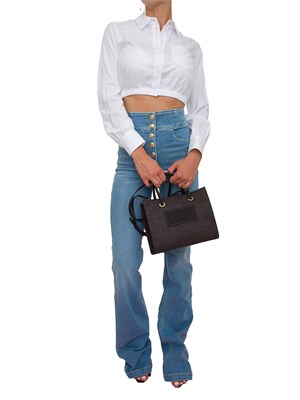 Jeans Elisabetta Franchi a vita alta con bottoni dorati e gamba svasata in DONNA