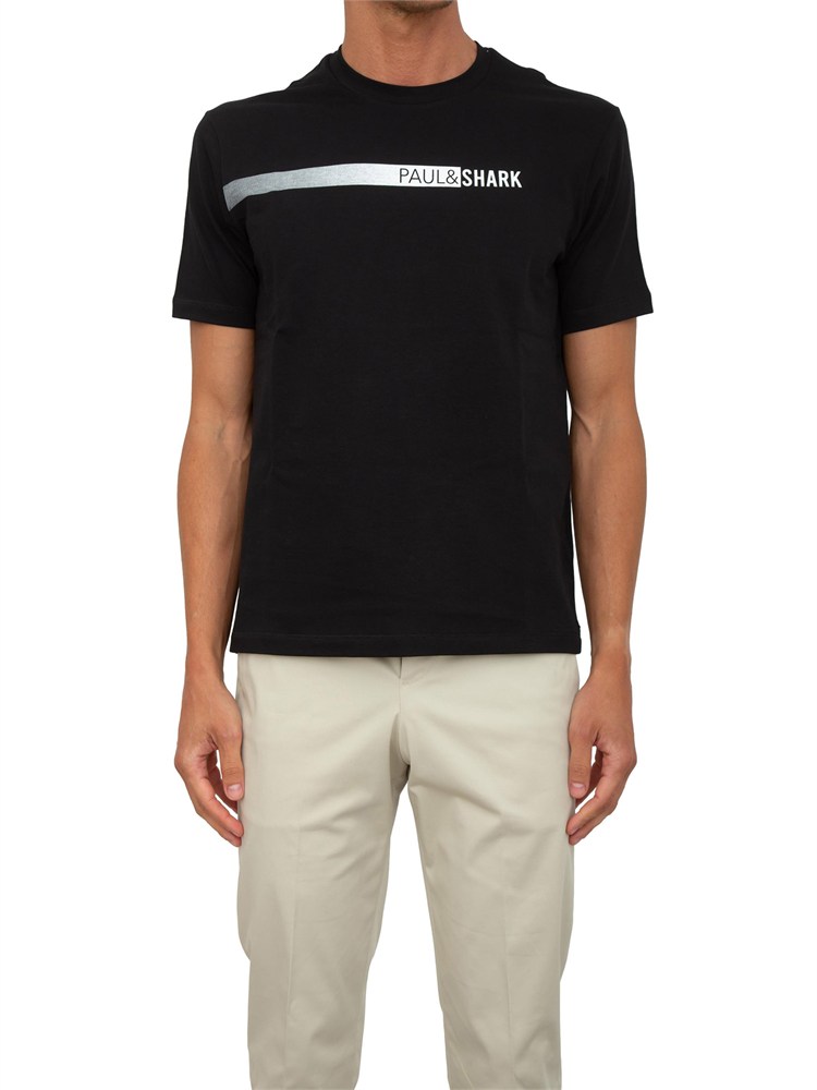 T-shirt Paul & Shark nero in jersey di cotone con stampa