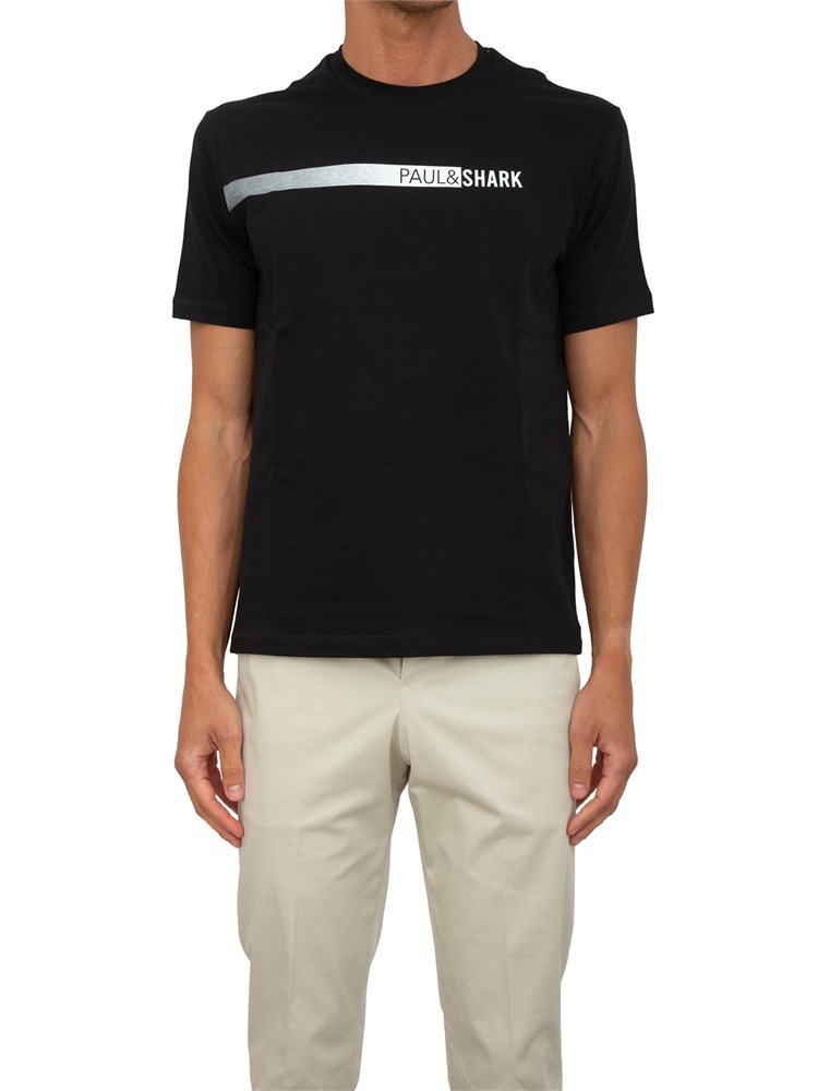 T-shirt Paul & Shark nero in jersey di cotone con stampa