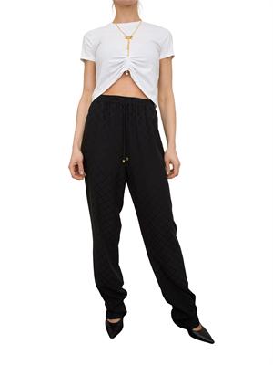 Joggers neri in satin con losanga jacquard Elisabetta Franchi in DONNA