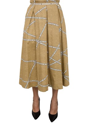 Gonna in cotone con stampa rafia e nastro Elisabetta Franchi in DONNA