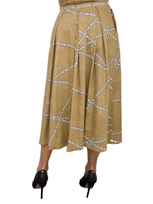 Gonna in cotone con stampa rafia e nastro Elisabetta Franchi in DONNA