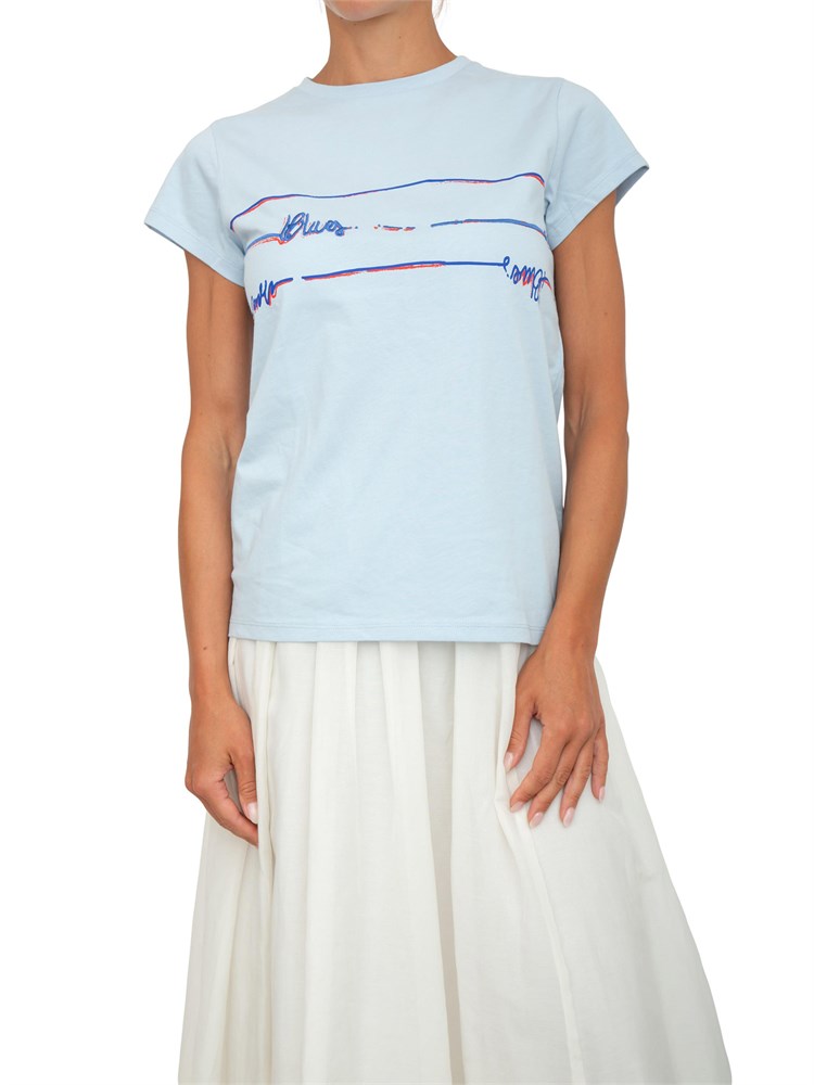 T-shirt donna iBlues in cotone celeste ricamato con logo