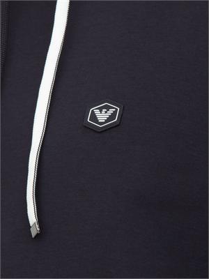 Felpa uomo blu Emporio Armani con cappuccio e micro patch logo in UOMO
