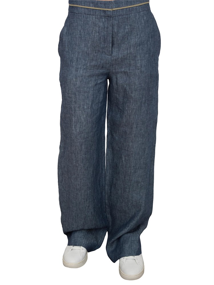 Pantaloni Nenette lino effetto denim gamba dritta