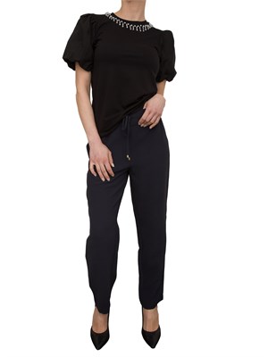Pantaloni chino Nenette blu con coulisse in vita in DONNA