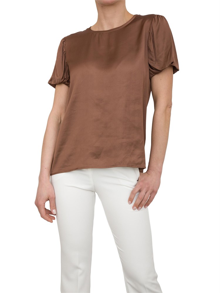 Blusa regular Fracomina raso marrone manica corta