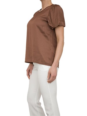 Blusa regular Fracomina raso marrone manica corta in DONNA