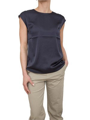 Blusa Nenette raso blu maniche scese in DONNA