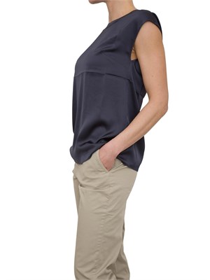 Blusa Nenette raso blu maniche scese in DONNA
