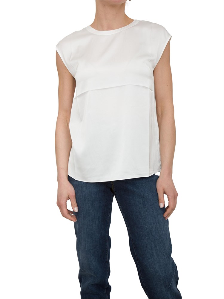 Blusa Nenette raso bianco panna maniche scese