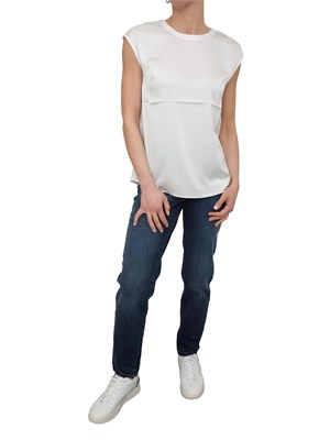 Blusa Nenette raso bianco panna maniche scese in DONNA