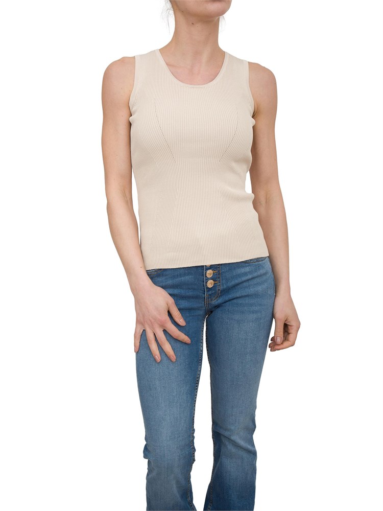 Canotta aderente Fracomina in maglia a costine beige