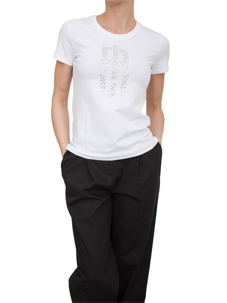 T-shirt girocollo Fracomina con strass bianco
