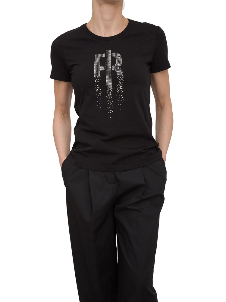 T-shirt girocollo Fracomina con strass nero