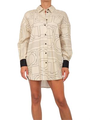 TWIN-SET Abito camicia Twinset in pregiato cotone beige con stampa logo all over in DONNA