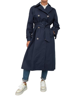 TWIN-SET Trench doppiopetto Twinset in twill di misto cotone blu in DONNA