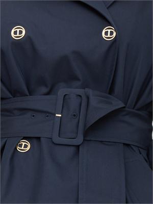 TWIN-SET Trench doppiopetto Twinset in twill di misto cotone blu in DONNA