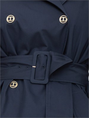 TWIN-SET Trench doppiopetto Twinset in twill di misto cotone blu in DONNA