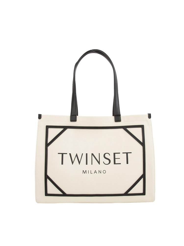 TWIN-SET Borsa shopper Twinset in canvas con logo bianco