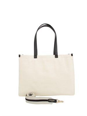 TWIN-SET Borsa shopper Twinset in canvas con logo bianco in DONNA
