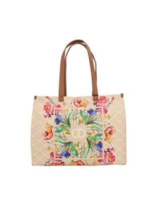 TWIN-SET Borsa shopper Twinset in canvas con stampa fiori in DONNA