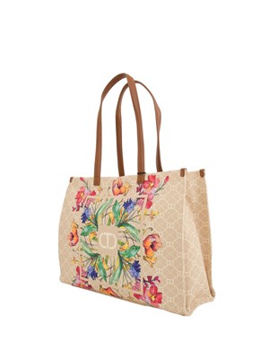 TWIN-SET Borsa shopper Twinset in canvas con stampa fiori in DONNA