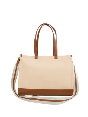 TWIN-SET Borsa shopper Twinset in canvas con Oval T beige in DONNA