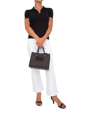 TWIN-SET Maglia maniche corte Twinset in viscosa stretch nera con lavorazione a coste in DONNA