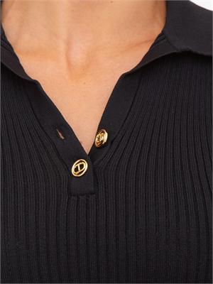 TWIN-SET Maglia maniche corte Twinset in viscosa stretch nera con lavorazione a coste in DONNA
