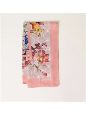 TWIN-SET Kefiah rosa Twinset fiori multicolor in DONNA