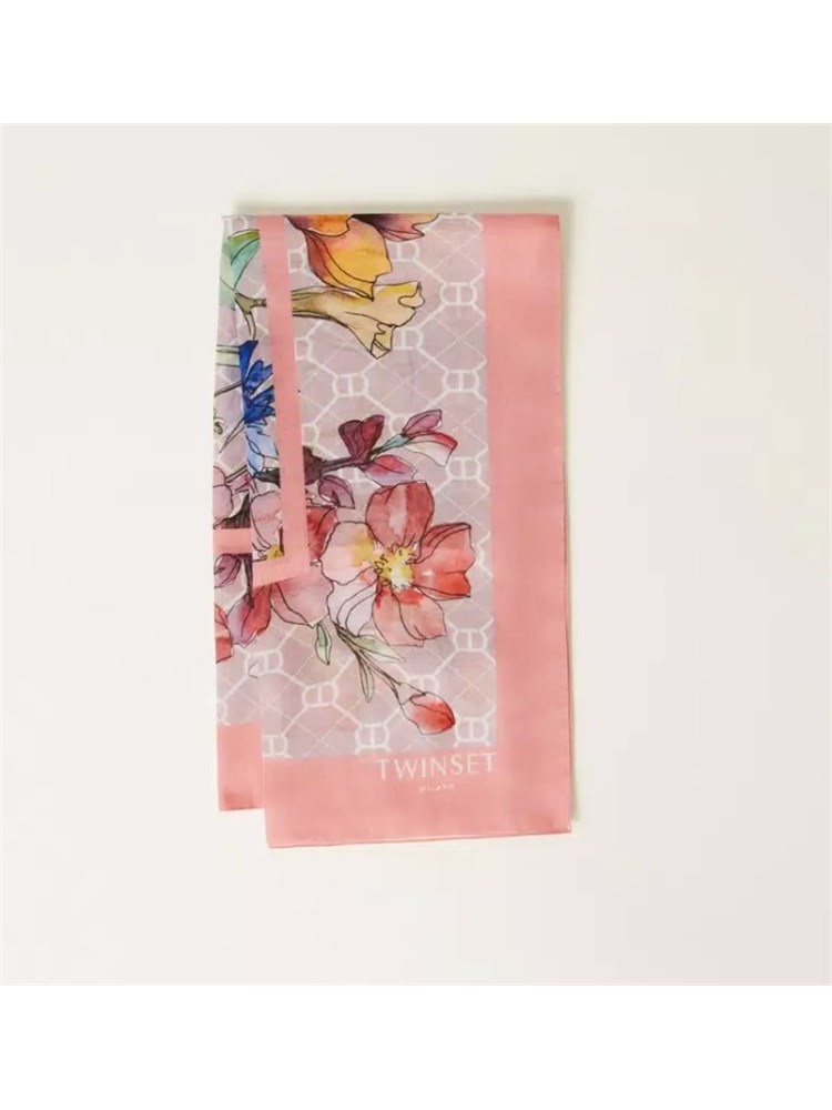 TWIN-SET Kefiah rosa Twinset fiori multicolor